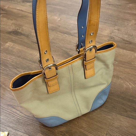 Coach SoHo Tan and Blue Canvas and Leather Shoulder Bag - Picture 7 of 10